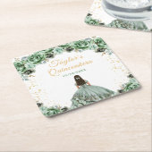 Sage Green Princess Floral Quinceañera Kartonnen Onderzetters (Schuin)