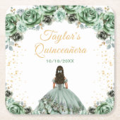 Sage Green Princess Floral Quinceañera Kartonnen Onderzetters (Voorkant)