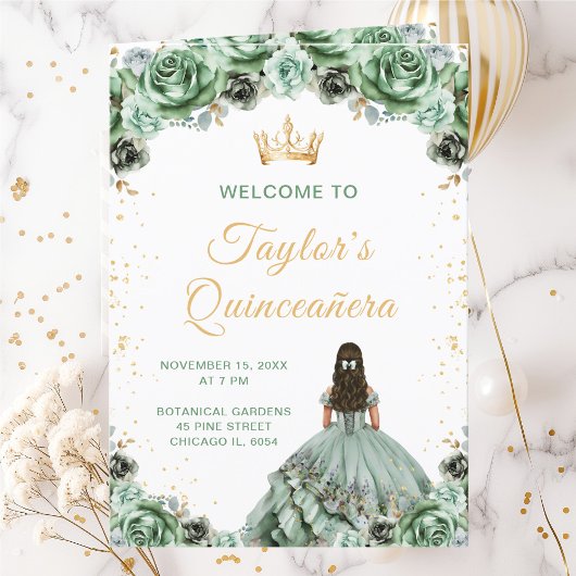 Sage Green Princess Floral Quinceañera Programma