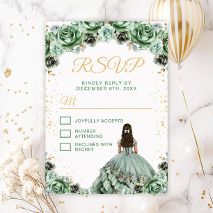 Sage Green Princess Floral Quinceañera RSVP Kaartje
