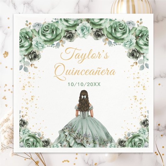Sage Green Princess Floral Quinceañera Servet