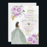 Sage Green Princess Paarse Floral Gold Quiñceanera Kaart<br><div class="desc">Sage Green Princess Paarse Floral Gold Quiñceanera Invitation Mis Quince 15 Anos,  16e verjaardag, </div>