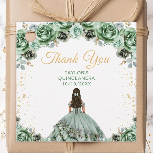 Sage Green Princess Quinceañera Bedankt Bedankjes Labels