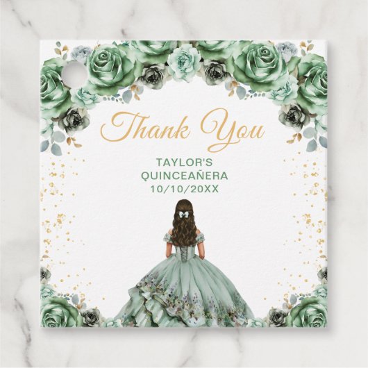 Sage Green Princess Quinceañera Bedankt Bedankjes Labels (Voorkant)