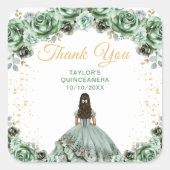 Sage Green Princess Quinceañera Bedankt Vierkante Sticker (Voorkant)