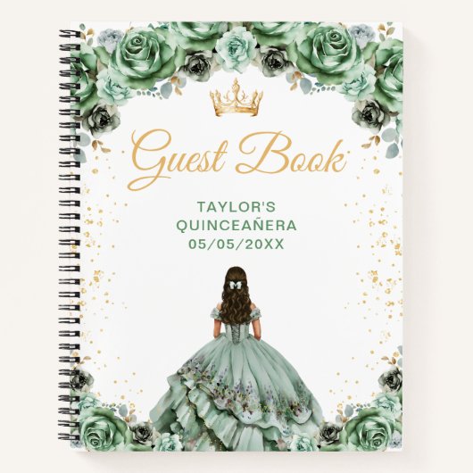 Sage Green Princess Quinceañera gastenboek Notitieboek (Voorkant)