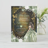 Sage Green Princess Quinceañera Uitnodiging (Staand voorkant)