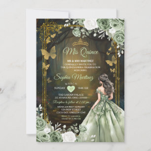 Sage Green Princess Quinceañera Uitnodiging