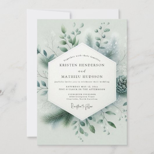 Sage Green Pristine Winter Wedding Kaart (Voorkant)