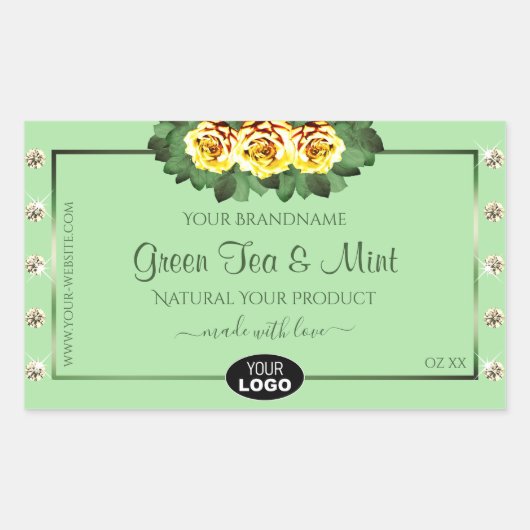 Sage Green Product Labels Yellow Roses Jewels Logo (Voorkant)