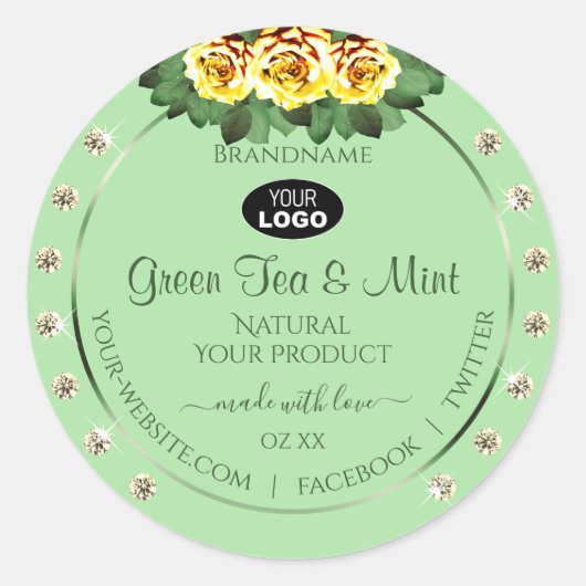 Sage Green Product Labels Yellow Roses Jewels Logo (Voorkant)