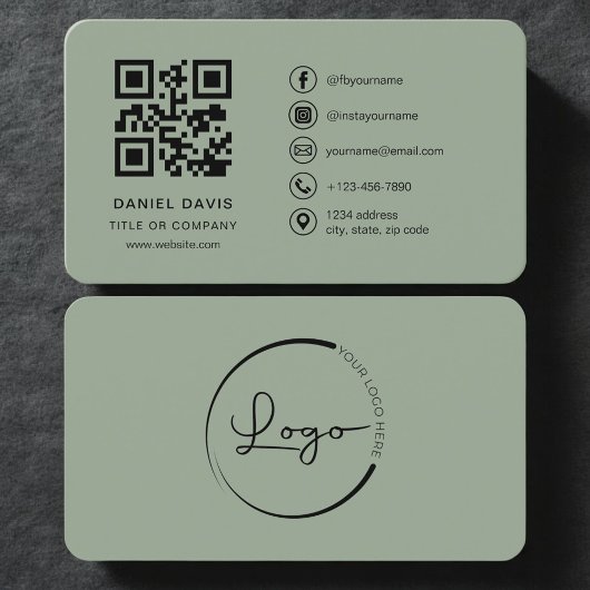 Sage Green Professional Logo QR Code  Visitekaartje