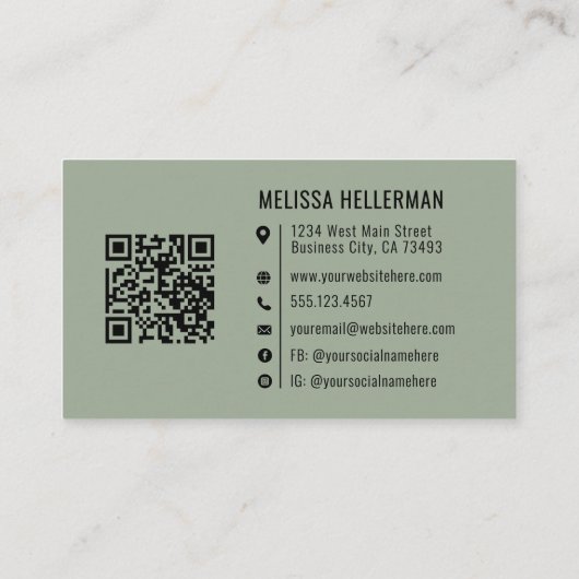 Sage Green Professional Logo QR Code Visitekaartje (Achterkant)