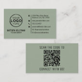 Sage Green Professional Minimalist QR Code Logo Visitekaartje (Voorkant / Achterkant)