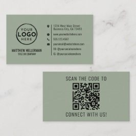 Sage Green Professional Minimalist QR Code Logo Visitekaartje