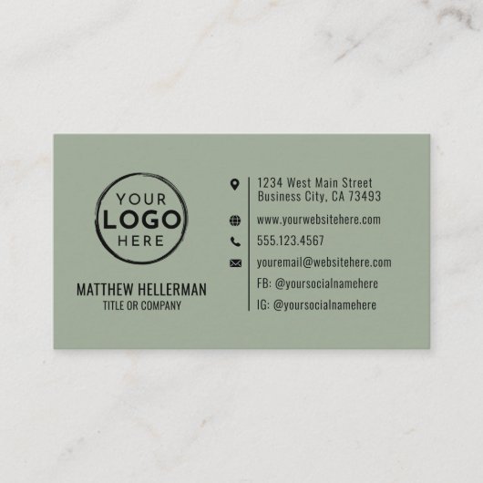 Sage Green Professional Minimalist QR Code Logo Visitekaartje (Voorkant)