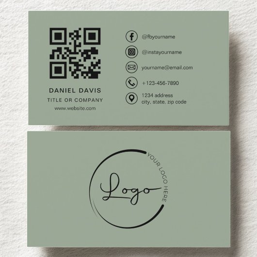 Sage Green Professioneel Bedrijf Logo QR Code Visitekaartje