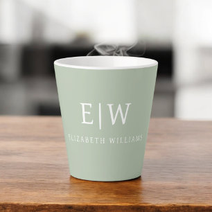Sage Green Professioneel Eenvoudig Monogram Minima Latte Mok