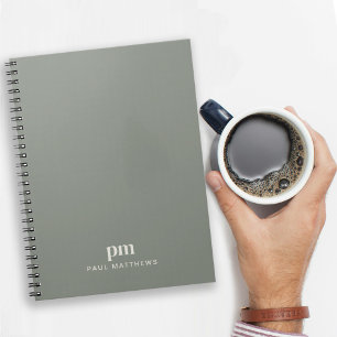 Sage Green Professionele Monogram Initialen en Naa Notitieboek