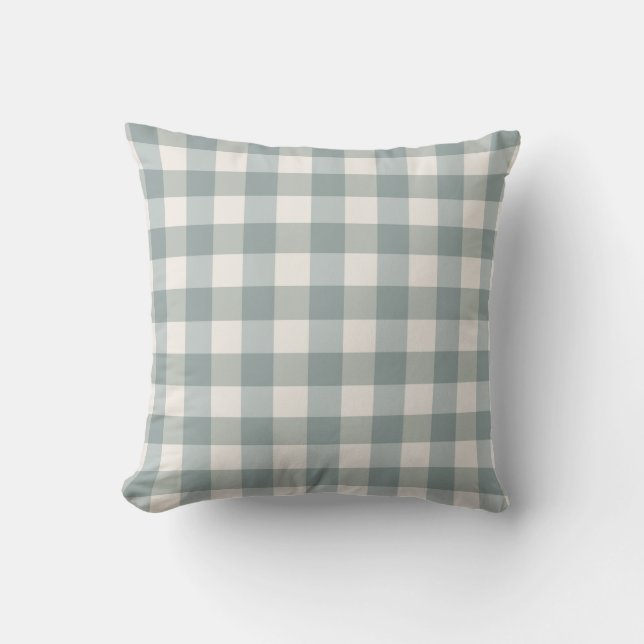 Sage Green Pset Country Farmhouse Gingham Simple Kussen (Voorkant)