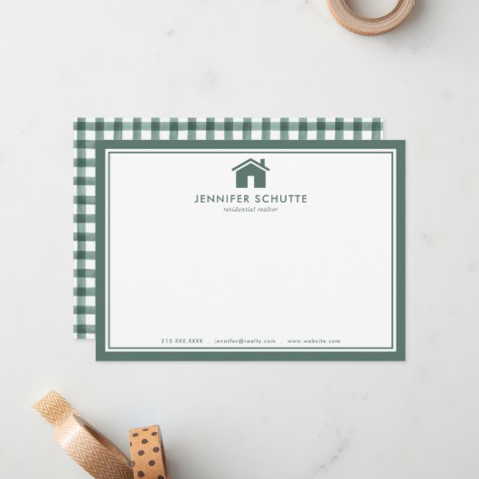 Sage Green Pset Personalized Real Estate Agent Notitiekaartje (Voorkant / Achterkant in situ)
