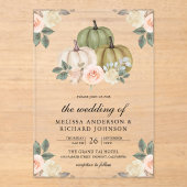 Sage Green Pumpkin and Dusty Peach Floral Wedding Acryl Uitnodigingen (Voorkant)