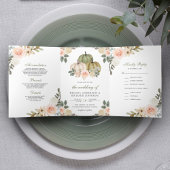 Sage Green Pumpkin en Dusty Peach Floral Wedding Drieluik Uitnodiging