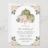Sage Green Pumpkin en Dusty Peach Floral Wedding Kaart (Voorkant)