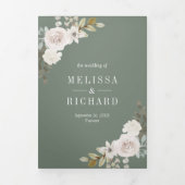 Sage Green Pumpkin en White Floral Wedding Drieluik Uitnodiging (Cover)