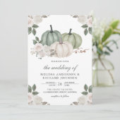 Sage Green Pumpkin en White Floral Wedding Kaart (Staand voorkant)