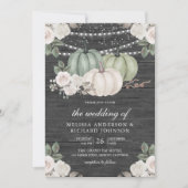 Sage Green Pumpkin en White Floral Wood Wedding Kaart (Voorkant)