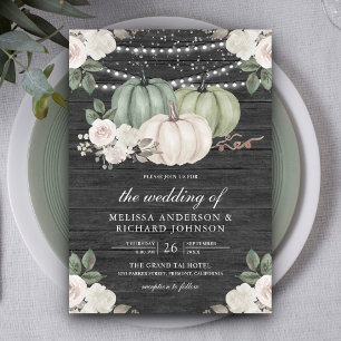 Sage Green Pumpkin en White Floral Wood Wedding Kaart