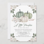 Sage Green Pumpkin Floral Herfst Baby shower Kaart (Voorkant)