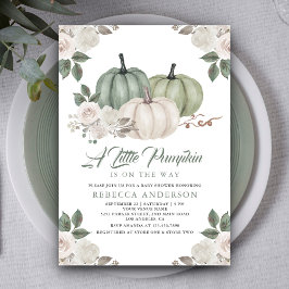 Sage Green Pumpkin Floral Herfst Baby shower Kaart