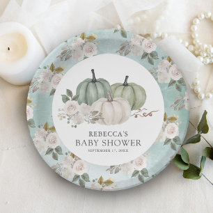 Sage Green Pumpkin Floral Herfst Baby shower Papieren Bordje