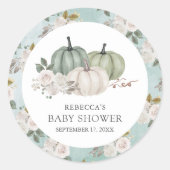 Sage Green Pumpkin Floral Herfst Baby shower Ronde Sticker (Voorkant)