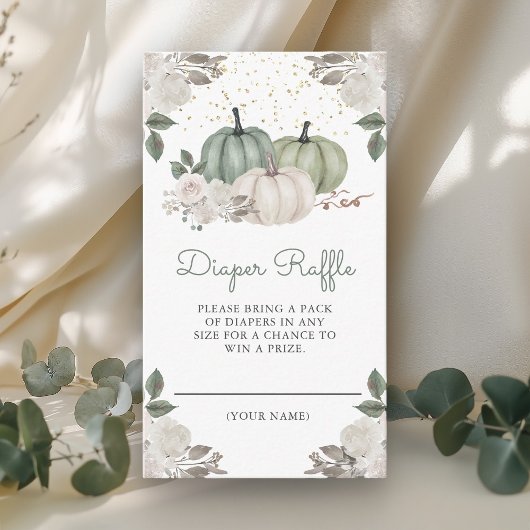 Sage Green Pumpkin Floral Herfst Diaper Raffle Informatiekaartje