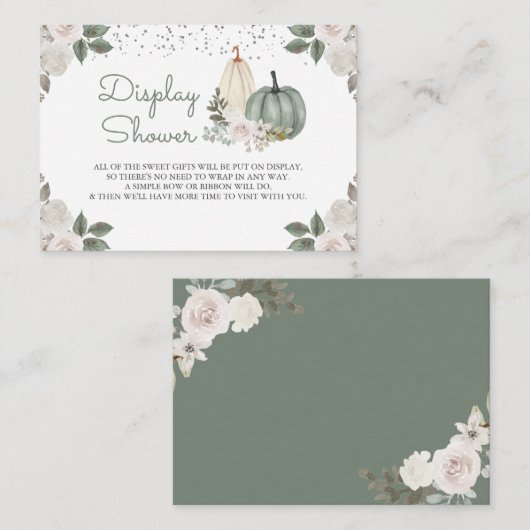 Sage Green Pumpkin Floral Herfst Display Shower Informatiekaartje (Voorkant / Achterkant)