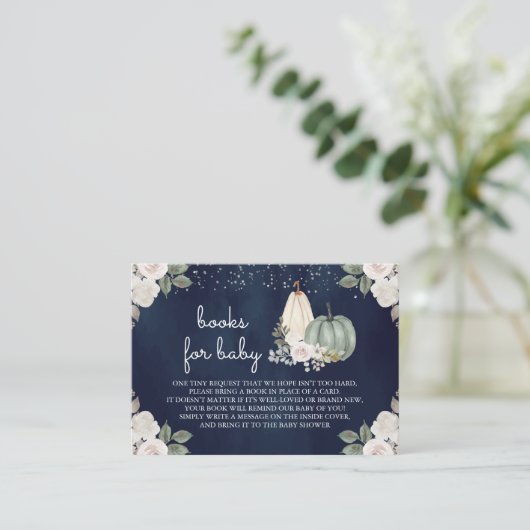 Sage Green Pumpkin Floral Herfst Navy Book Request Informatiekaartje (Staand voorkant)
