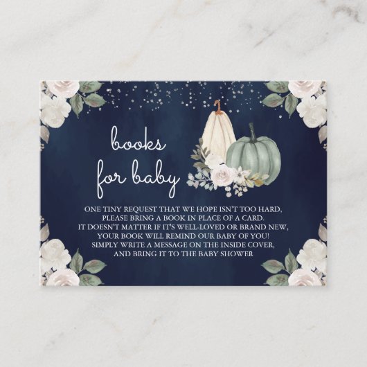Sage Green Pumpkin Floral Herfst Navy Book Request Informatiekaartje (Voorkant)