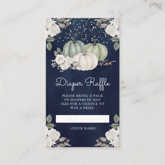 Sage Green Pumpkin Floral Herfst Navy Diaper Raffl Informatiekaartje (Voorkant)
