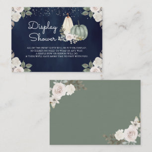 Sage Green Pumpkin Floral Herfst Navy Display Show Informatiekaartje
