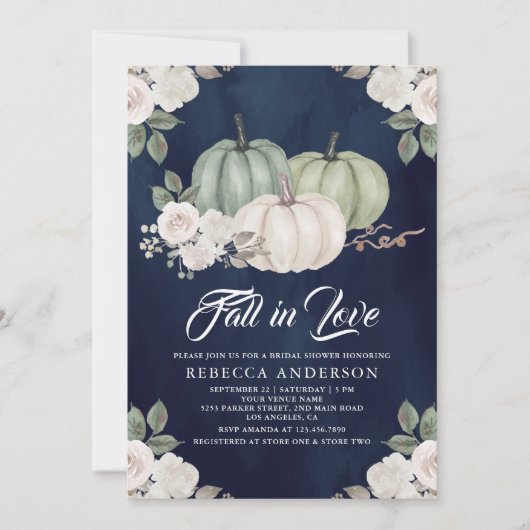 Sage Green Pumpkin Floral Navy Blue Vrijgezellenfe Kaart (Voorkant)