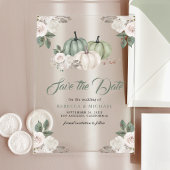 Sage Green Pumpkin Floral Wedding Sla de datum op Acryl Uitnodigingen