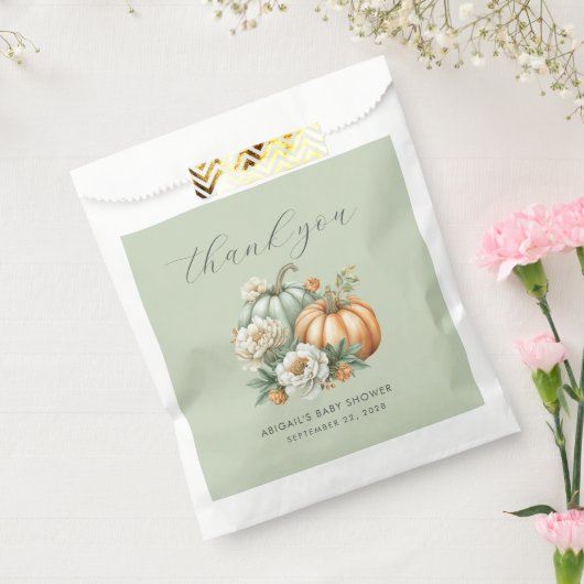 Sage Green Pumpkin Herfst Baby shower Dank u Bedankzakje (Gezegeld)