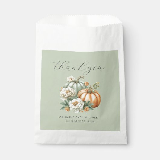 Sage Green Pumpkin Herfst Baby shower Dank u Bedankzakje (Voorkant)