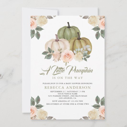 Sage Green Pumpkin Herfst Baby shower Kaart (Voorkant)