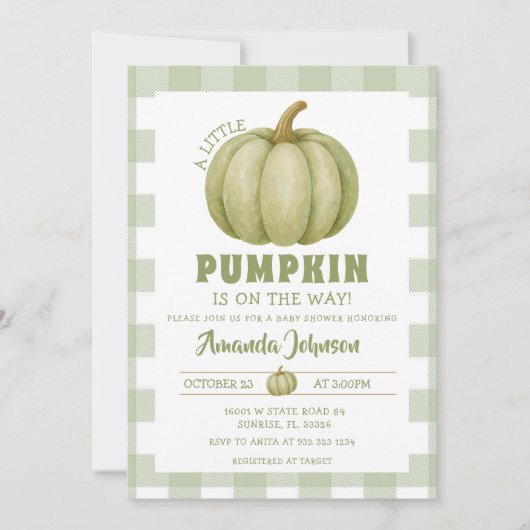 Sage Green Pumpkin is onderweg naar het Baby showe Kaart (Voorkant)