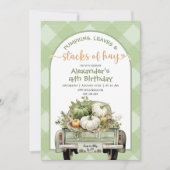 Sage Green Pumpkin Leaves & Stacks of Hay Birthday Kaart (Voorkant)