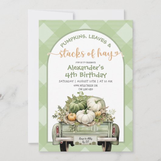 Sage Green Pumpkin Leaves & Stacks of Hay Birthday Kaart (Voorkant)